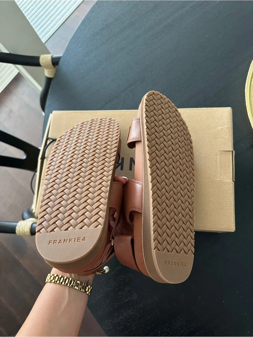 Thompson || - Brown Leather Double-Buckle Womens Sandals